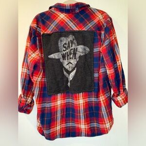 NWT OOAK UPCYCLED DOC HOLLIDAY SAY WHEN GRAPHIC TEE & FLANNEL SZ XL